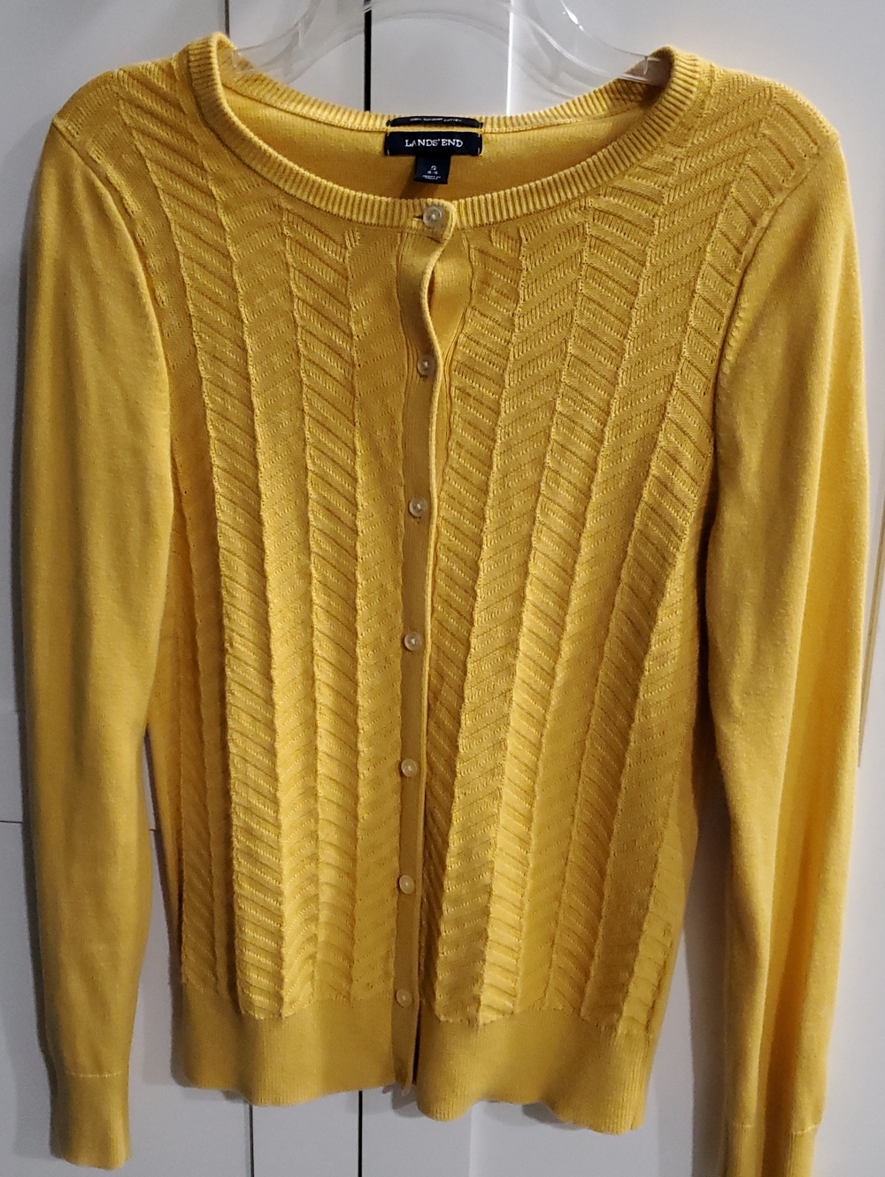 Lands' End Yellow Knit Button-Up Cardigan